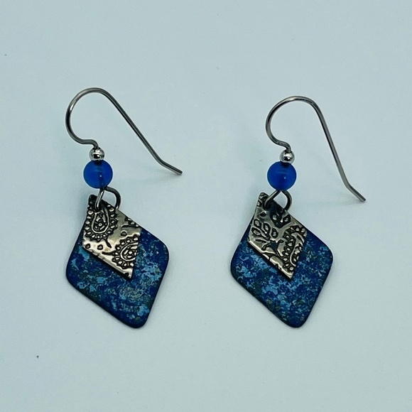 Layered Blue Diamond Drop Earrings - Picture 5 of 7